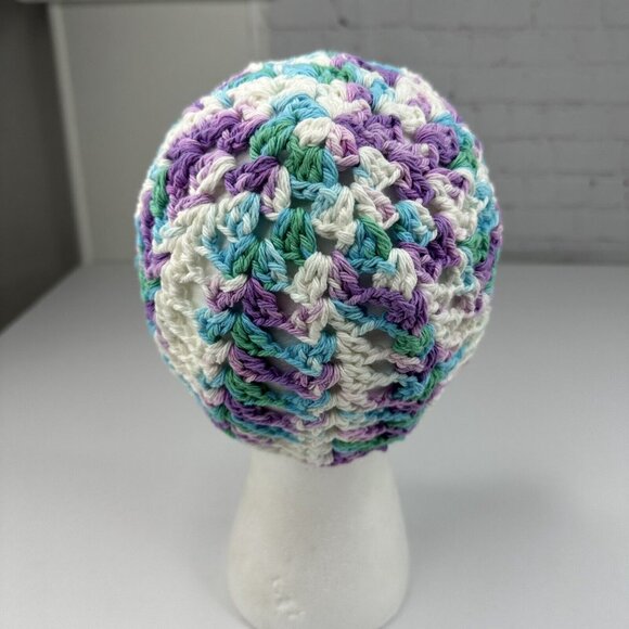 Handmade New Lacy Cloch Sugar 'n Cream in Beach‎ Ball Blue Knit Beanie - S/M - Picture 4 of 11